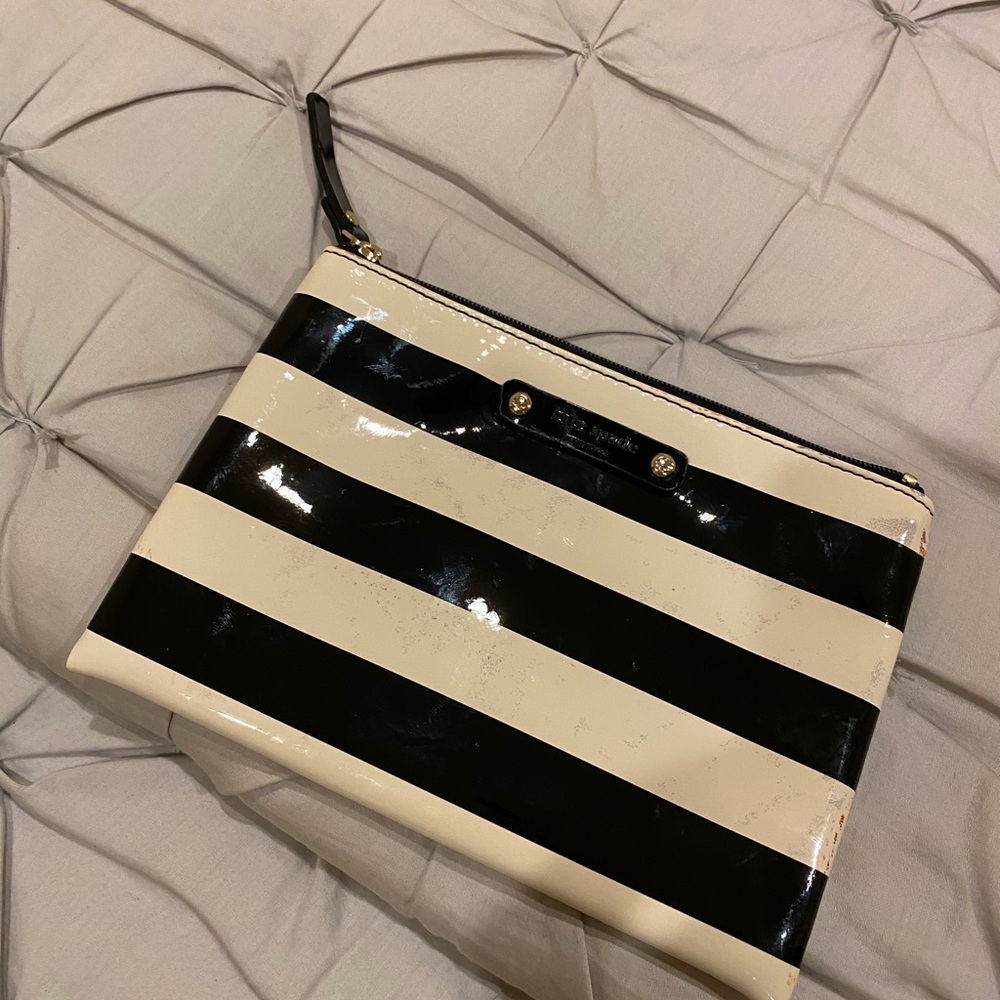 Kate Spade Black and Cream Striped Clutch